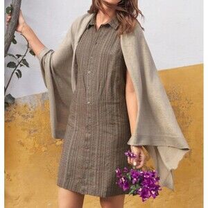 Garnet Hill Brown 100% Linen Sleeveless Button Front Shirt Dress Collared Sz 12